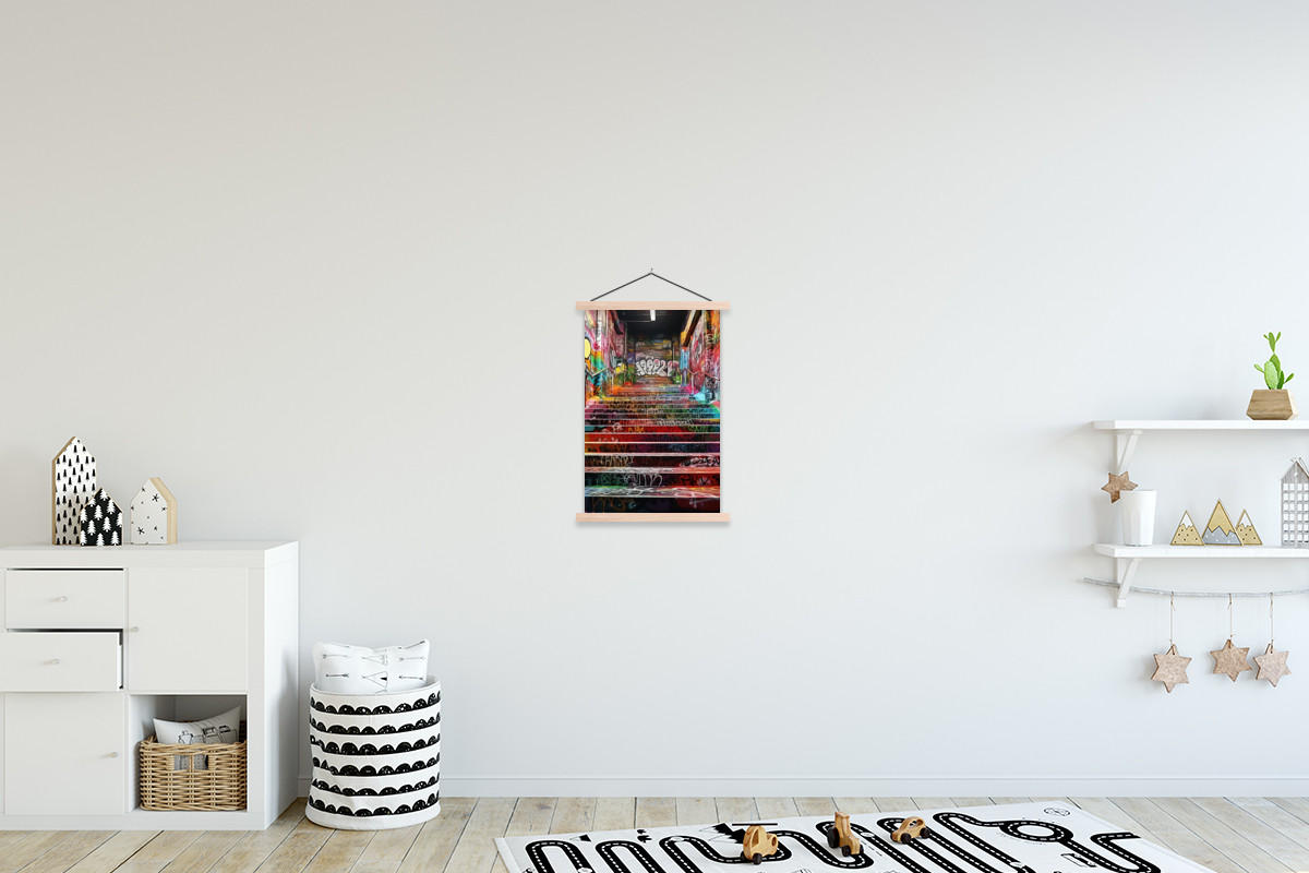 POSTER Treppe - Graffiti - Farben - Kunst 40x60 cm - Multicolor, Textil (40/60/0.15cm) - MuchoWow