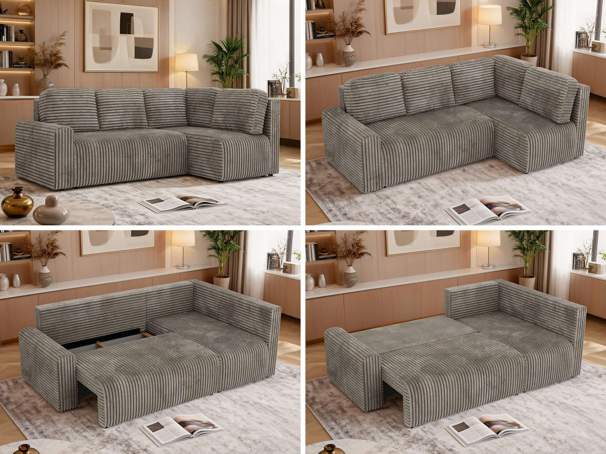 ROHOVÁ SEDAČKA NESSARO COR L - Světle hnědá Manšestr - Pravá - černá/světle hnědá, textil/plast (240/151cm) - MKS