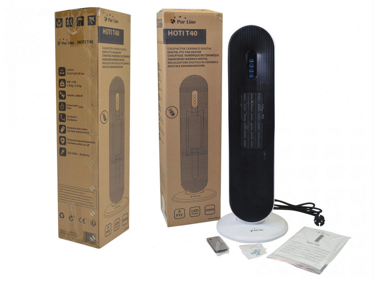 STAND-THERMOVENTILATOR Schwarz mit Leistungskontrolle 2000 W - Schwarz, Kunststoff (23/64/23cm) - Purline