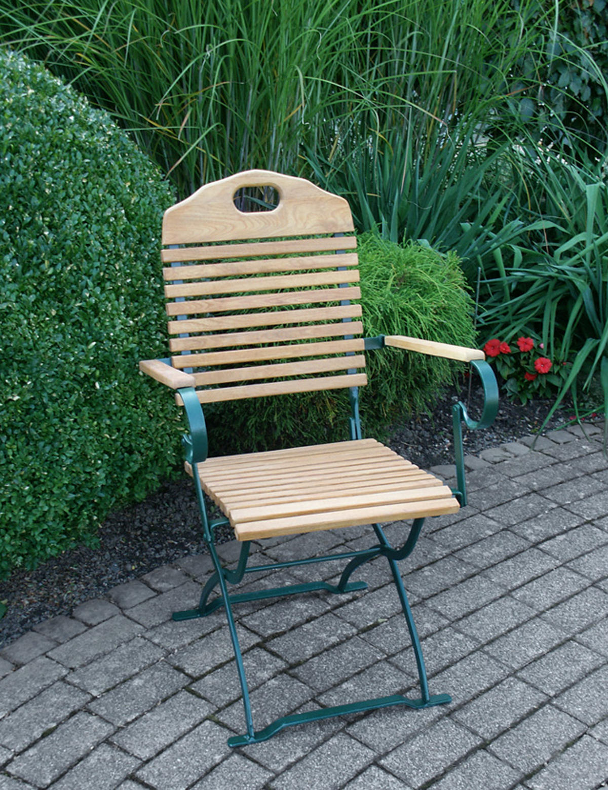 KLAPPSESSEL Bad Belzig aus Robinienholz, Stahlgestell Grün - Braun, Holz (53/95/60cm) - TPFGarden
