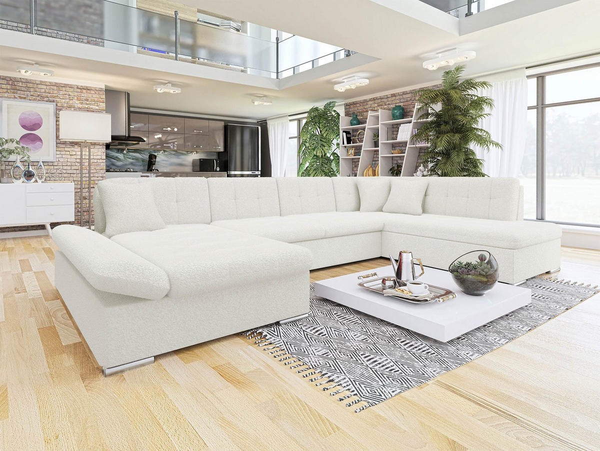 ECKSOFA Bergen Premium, Seite: Links - Silberfarben/Creme, Holz/Textil (345/76/205cm) - MIRJAN24