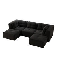 3-SITZER Sofa 297x177x69 cm aus Cordstoff rahmenlos modular mit 2 Ottomans, schwarz - Schwarz, Textil (177/69/297cm)
