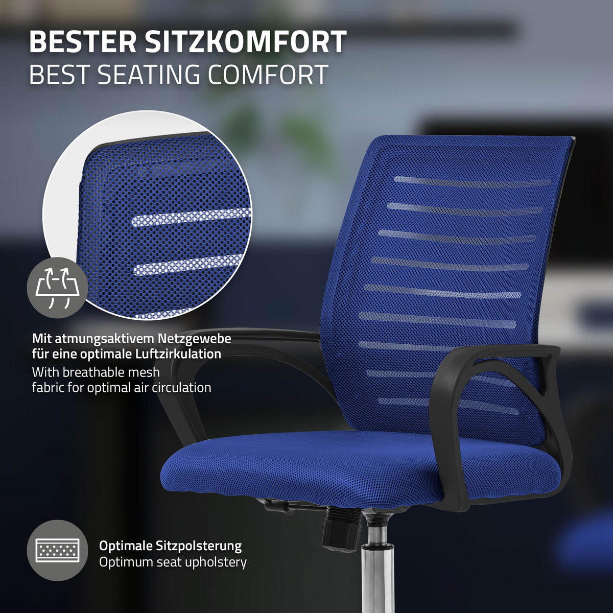SCHREIBTISCHSTUHL Classic blau - Blau, Metall (54/99/59cm) - ML-DESIGN