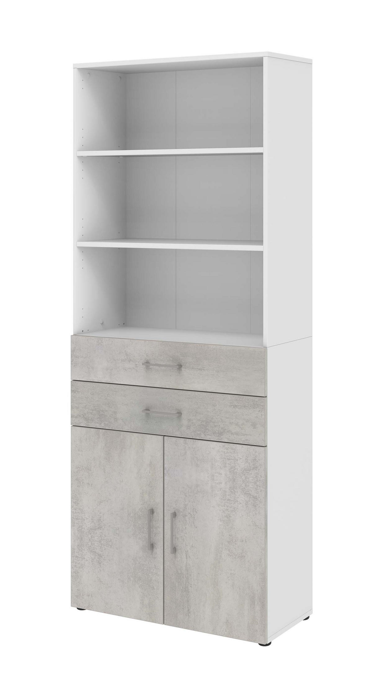 AKTENSCHRANK - Zweitürig, Schubkästen, offene Fächer - Weiß/Beton - Grau, Holzwerkstoff (80/212.5/34.4cm) - Röhr