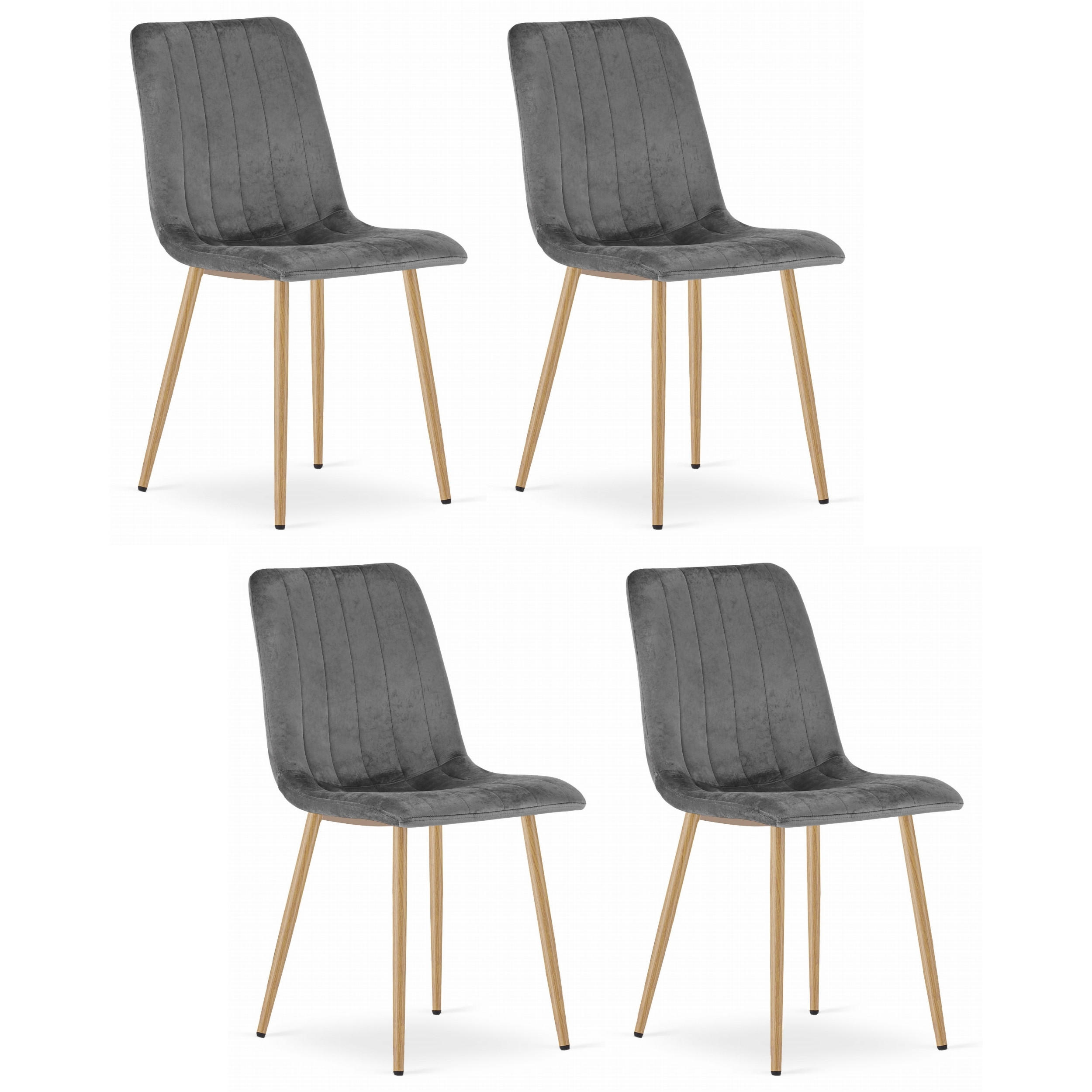 STUHL ORSARA 4-er Set, Grau, Metallbeine in Holzfarbe, mit Samtstoff gepolstert - Anthrazit, Textil/Metall (43/90/51cm) - Komodee