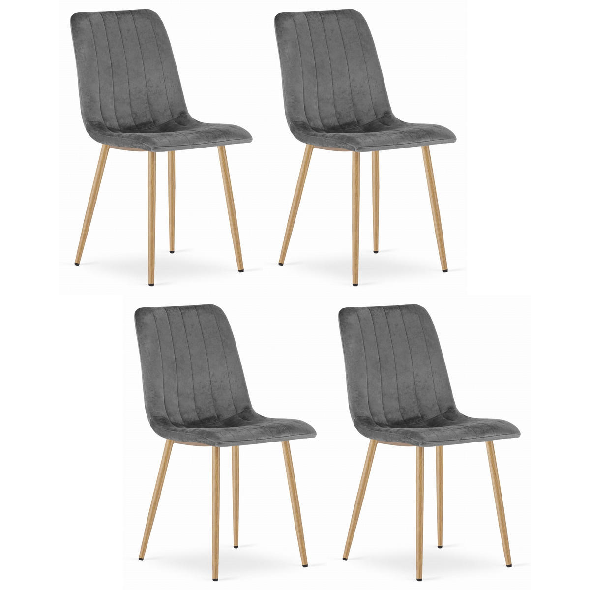 STUHL ORSARA 4-er Set, Grau, Metallbeine in Holzfarbe, mit Samtstoff gepolstert - Rosa, Holz/Textil (45/82/54cm) - Komodee