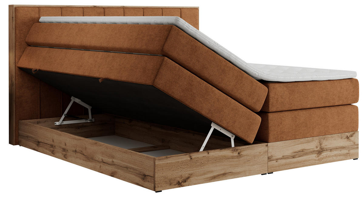 BOXSPRINGBETT BELLISSIMO KING 140/200 Orange Struktur - H3 - Orange, Holz/Textil (140/200cm) - MKS