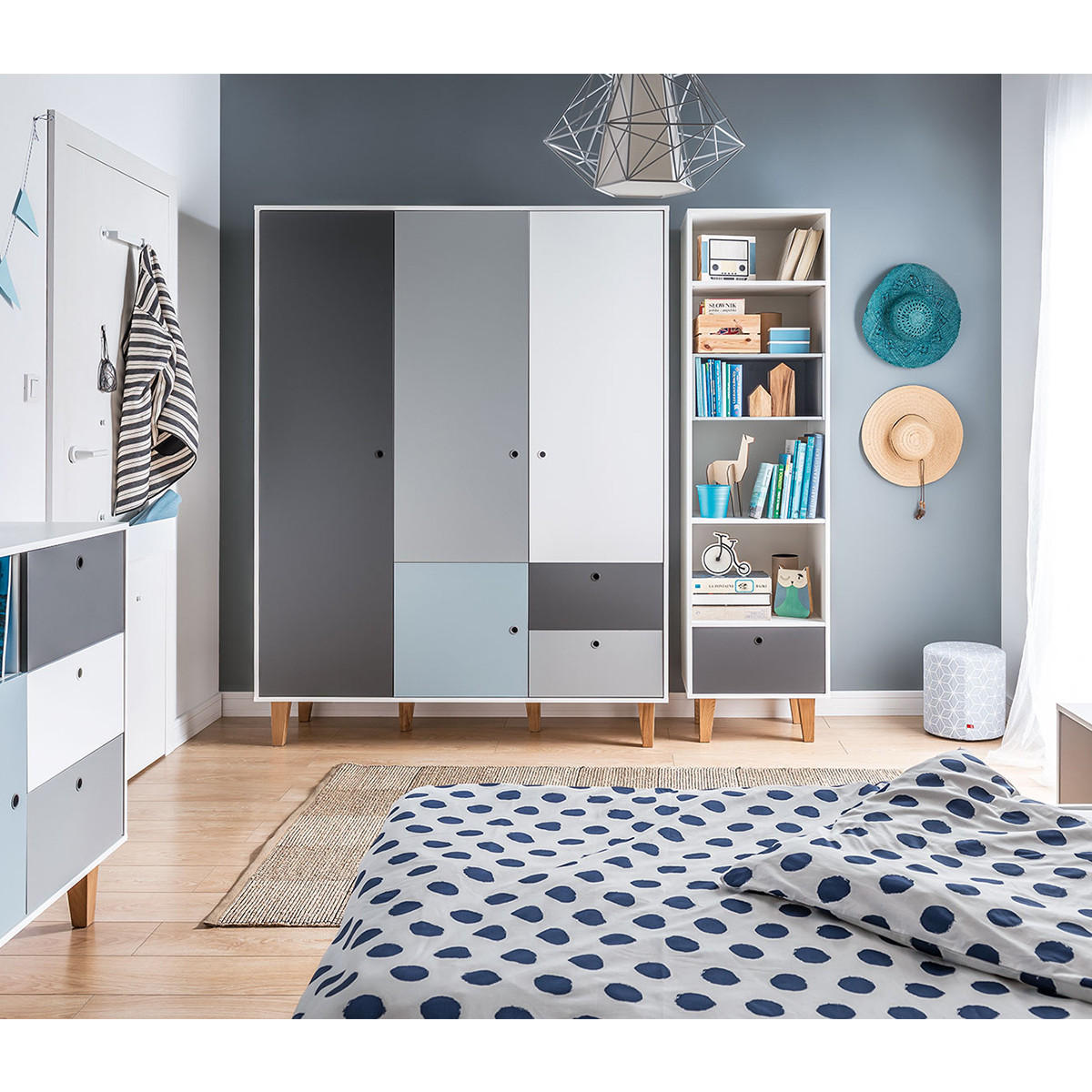 KNIHOVNA šedá - šedá, kompozitní dřevo (45/201.5/53.5cm) - Petits-meubles