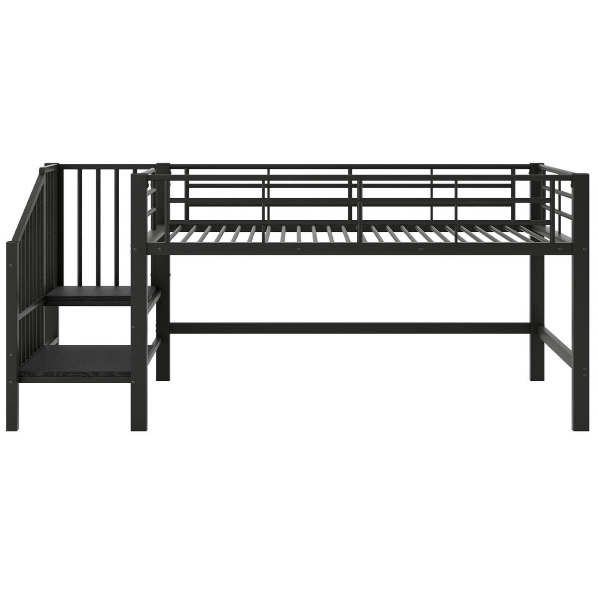 HOCHBETT Halbhohes Hochbett 90/200 cm aus MDF und Metall mit Stauraumtreppe Schwarz - Schwarz, Holzwerkstoff (90/200cm) - Modenvie