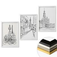 WANDBILDER 3er-Set - 40x60 cm Weißer Rahmen - Einfache Zeichnungen von Stadtlandschaften - Weiß, Kunststoff (40/60cm) - ArtPrintCave