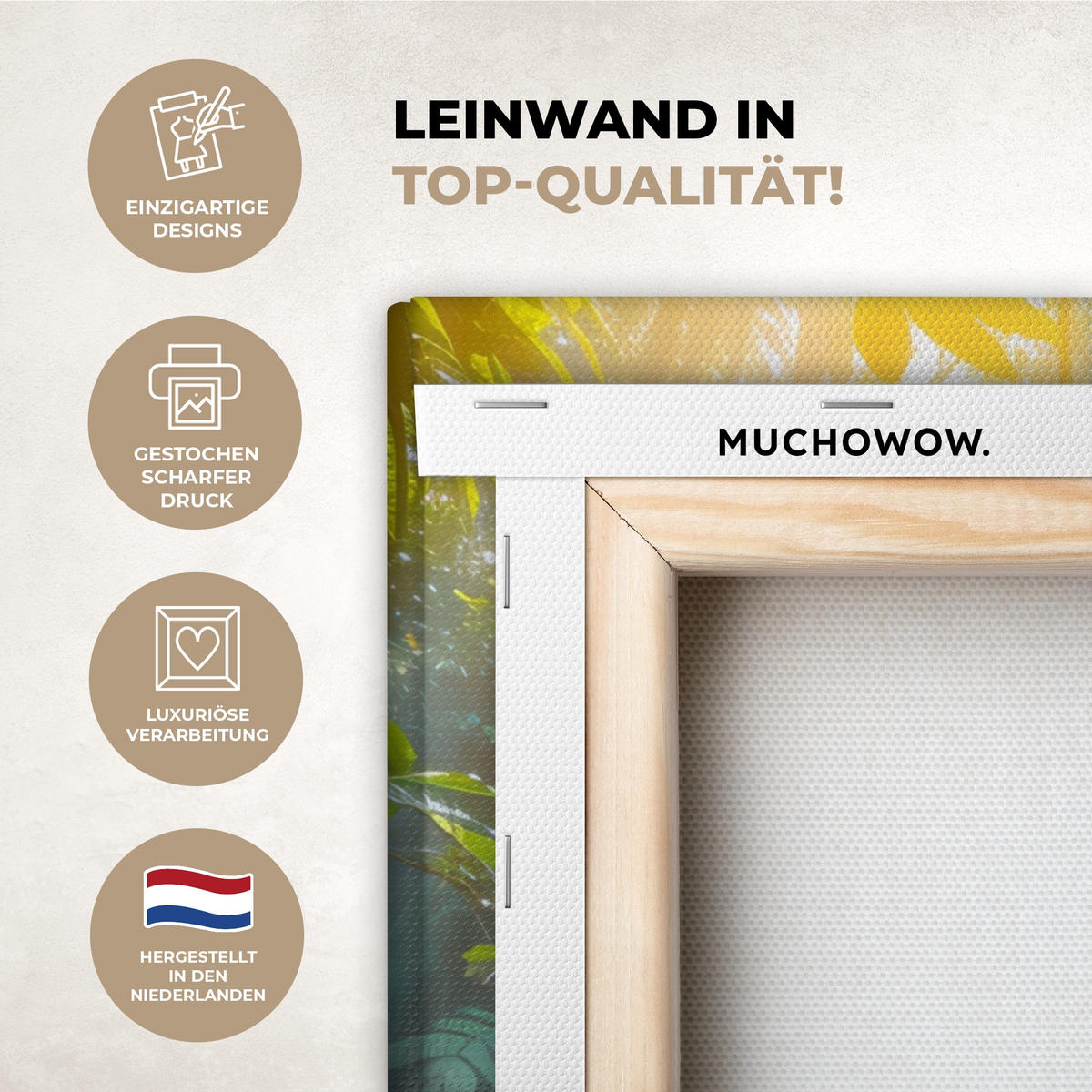 LEINWANDBILD Wasserfall - Dschungel - Sonne - Grün - Natur Wandbild Wohnzimmer 50x50 cm - Grün, Textil (50/50cm) - MuchoWow