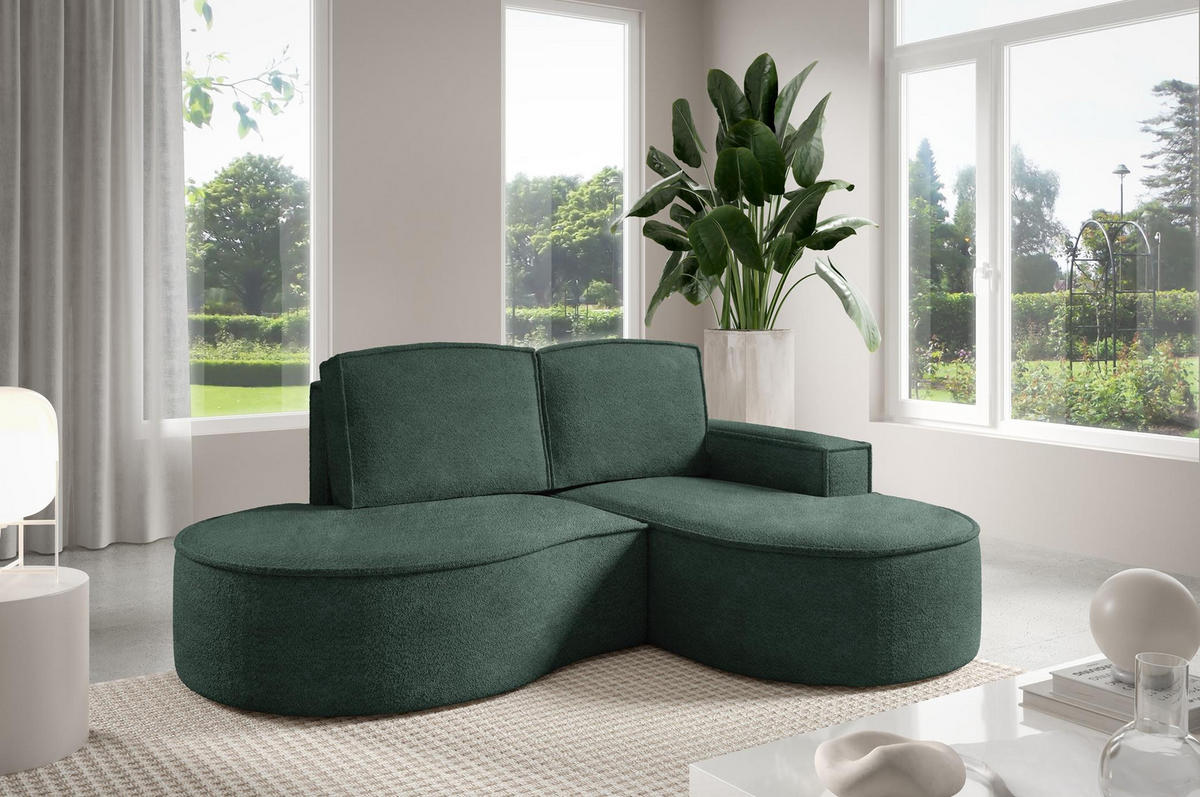 ECKSOFA Flow Grün, mit Kissen in Abriamo Stoff, rechte seite - Grün, Holzwerkstoff/Textil (210/157cm) - Bettso