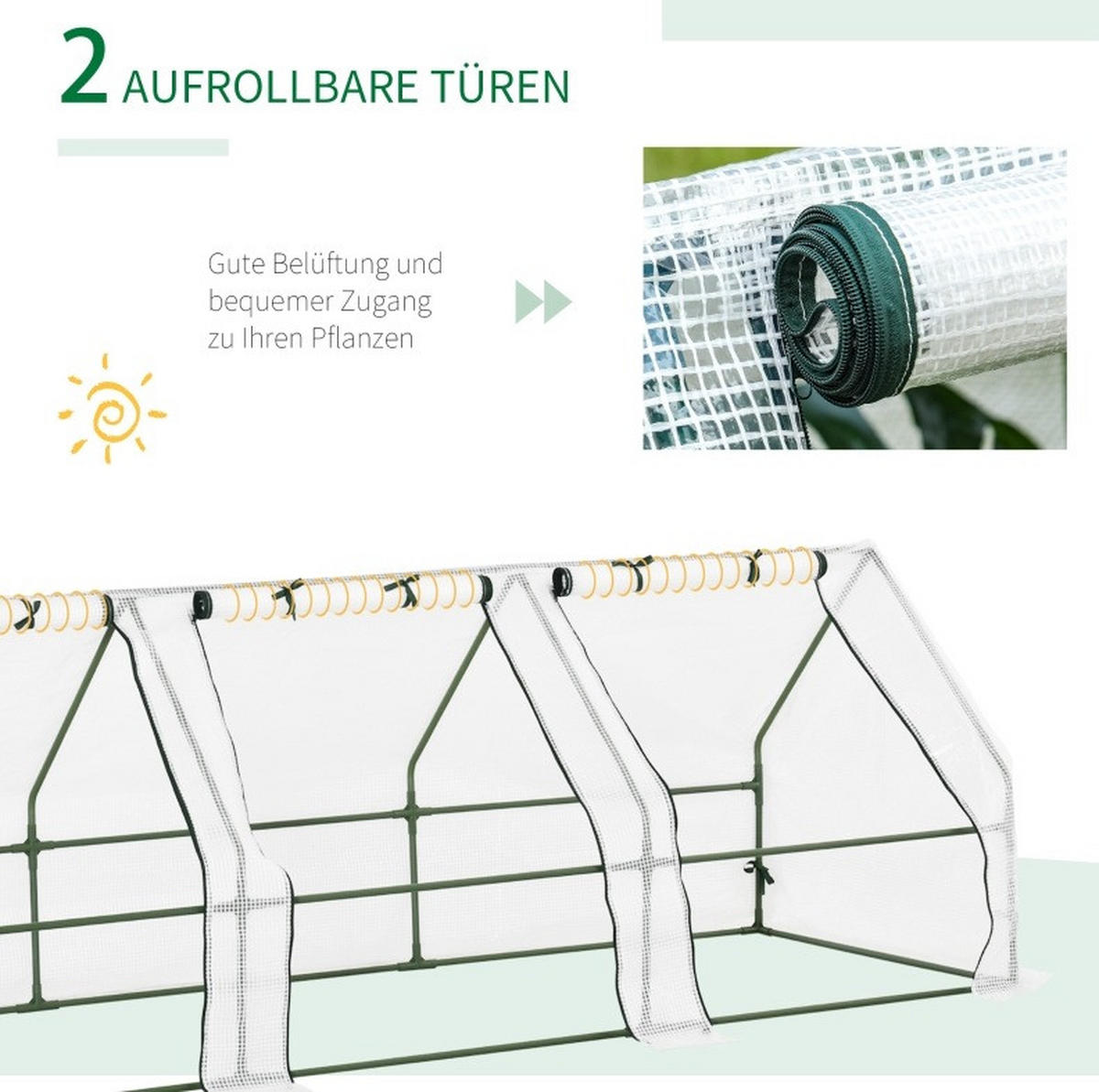 GEWÄCHSHAUS 270/90/90 cm Weiß aus Stahl mit 3 Rollfenstern - Weiß, Metall (90/90/270cm) - OKMYHOME