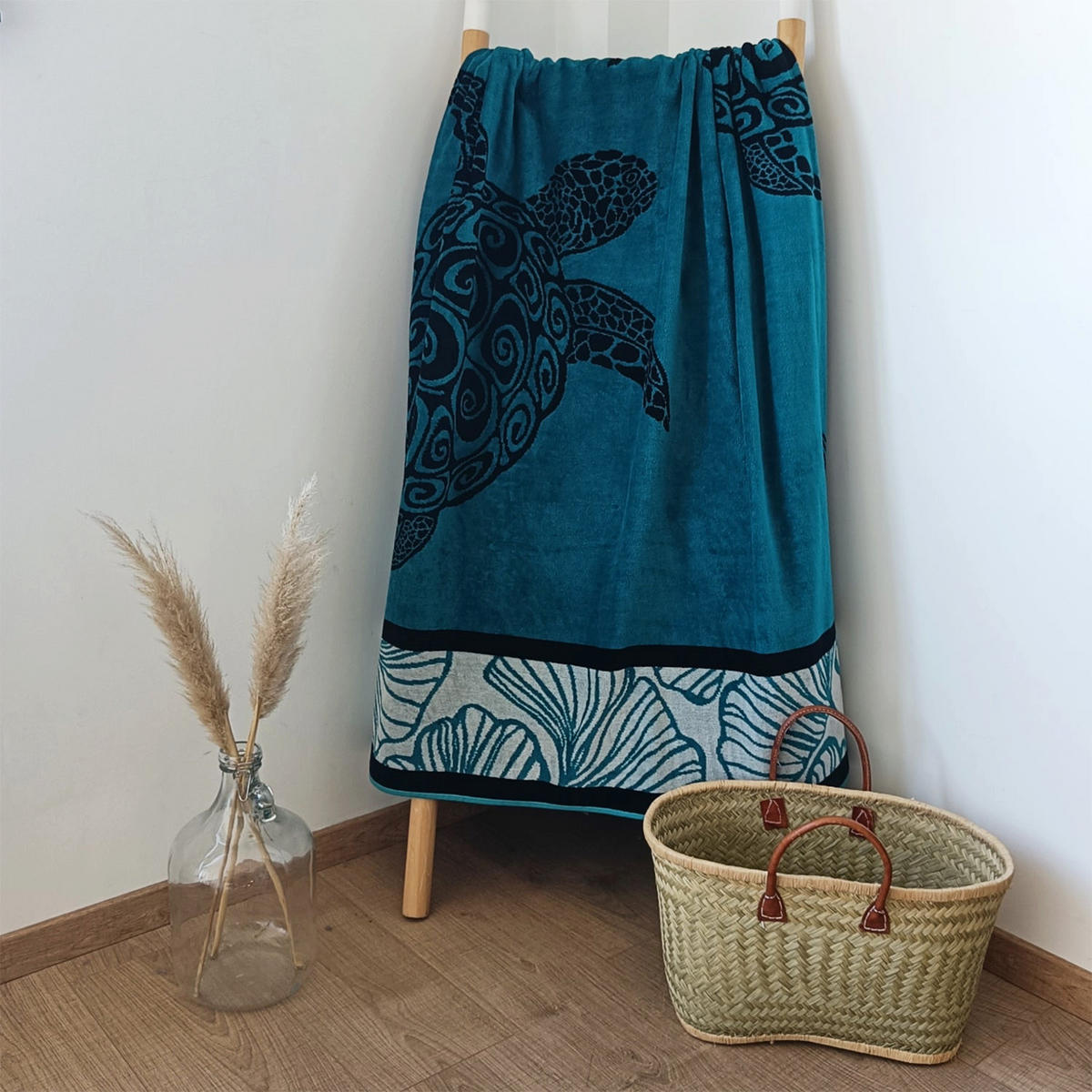 STRANDTUCH Frottee Velours Jacquard Mallorca 140x180 400g/m² - Blau, Textil (140/180cm) - LE COMPTOIR DE LA PLAGE