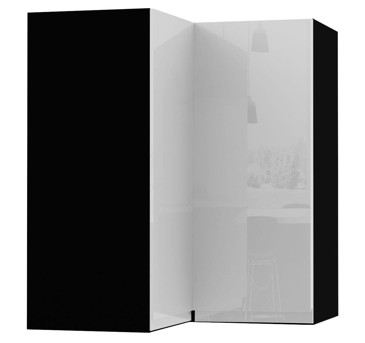ECKHÄNGESCHRANK Florence W12/60 Schwarz / RAL 9003 signalweiß HG 60 / 60 / 72cm - Vordertür links - Weiß Hochglanz/Schwarz, Holz/Holzwerkstoff (72/60/60cm) - Feldmann-Wohnen