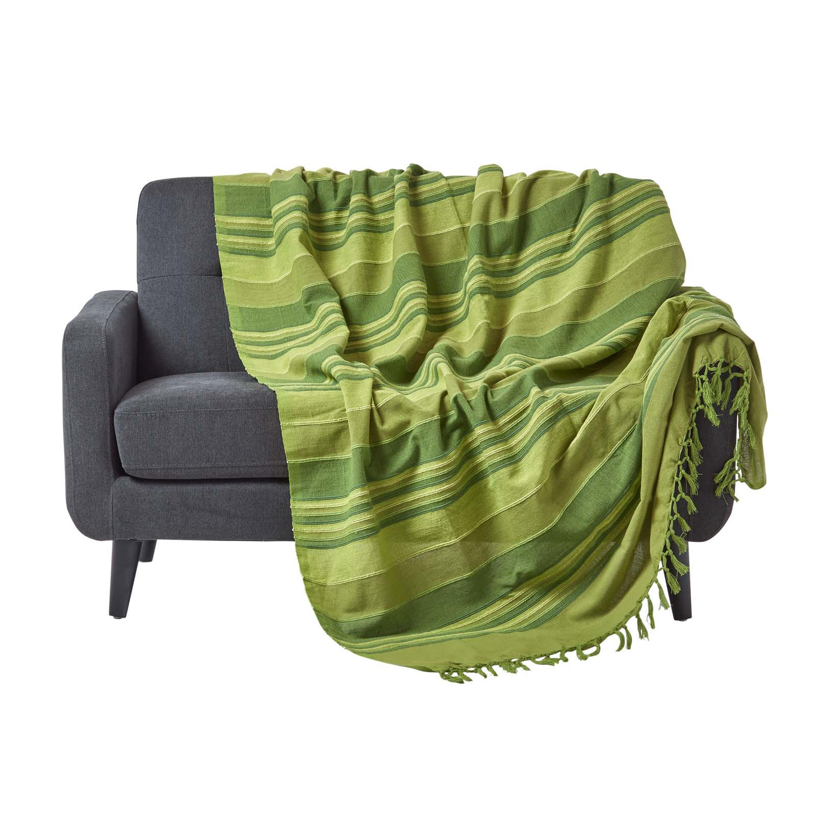 TAGESDECKE Morocco 255/360 cm, Baumwolle gestreift - Grün, Textil (255/360cm) - Homescapes