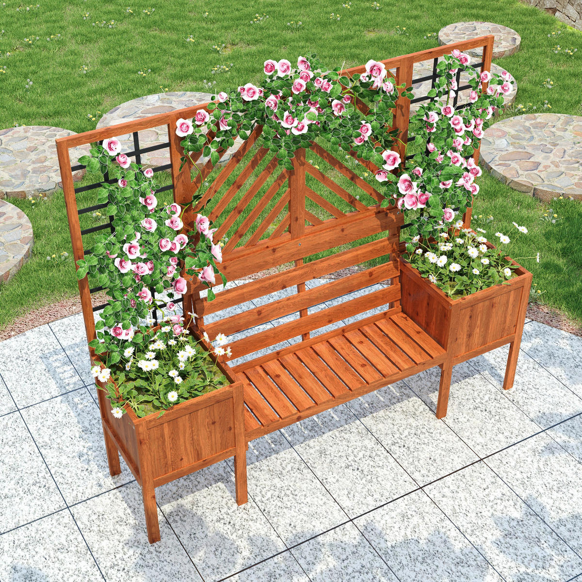 BLUMENTOPF 170/42/145 cm Braun mit Spalier als Rankhilfe - Braun, Holz (145/42/170cm) - Oxeza