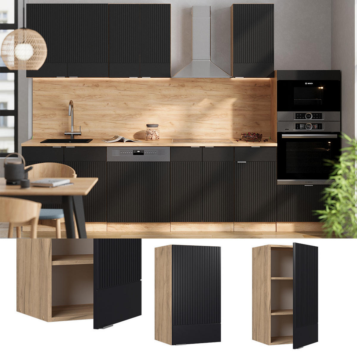 ZÁVĚSNÁ SKŘÍŇKA Fame-Line, černé pruhy, 40 cm - medově dubová/černá, kompozitní dřevo (40/72/34.1cm) - Vicco