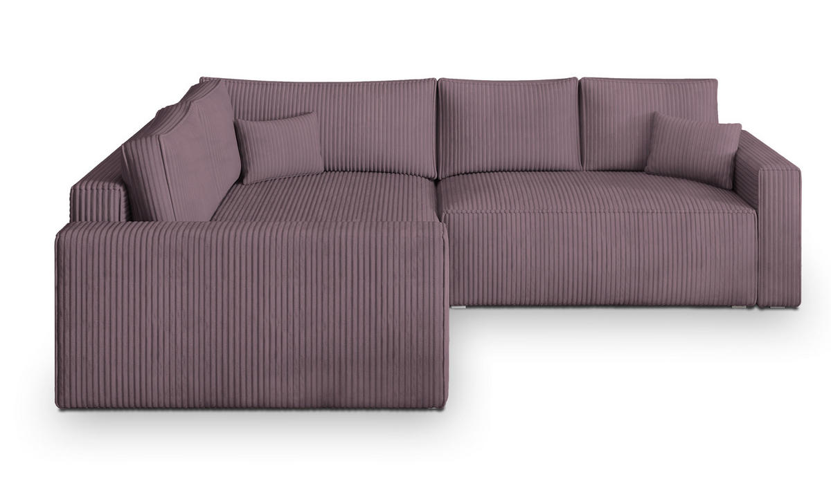 ECKSOFA ERONIS L-S Lila Kordstoff mit Schlaffunktion - Lila, Holz (265/194cm) - MASSENO