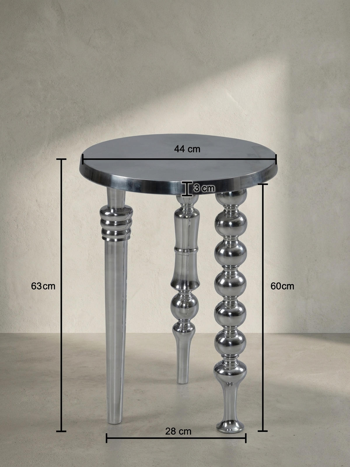 BEISTELLTISCH – Aluminium Silber Dreibein Design 44x44x63 cm - Silberfarben, Metall (44/44/63cm) - KADIMA DESIGN