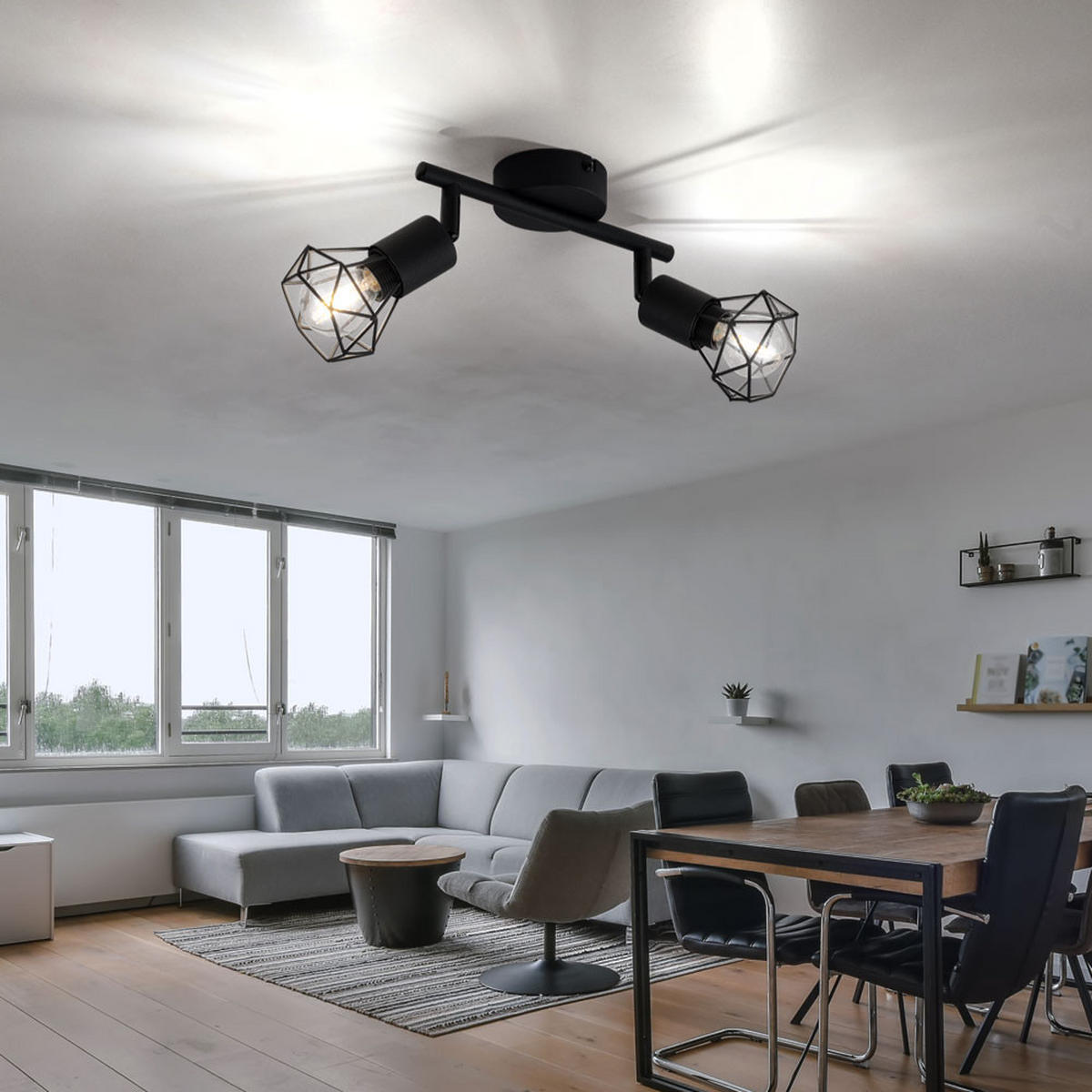 LED DECKENLEUCHTE Käfigstrahler Schwarz - Schwarz, Metall (22/8/18cm) - Globo Lighting