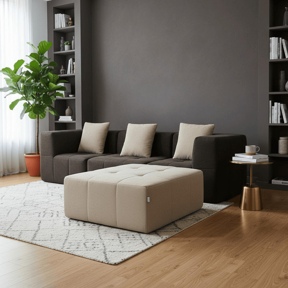 ECKSOFA Eden Komplett Braun Sand 3-Sitzer - Braun, Textil (272/71/92cm) - COCO Living