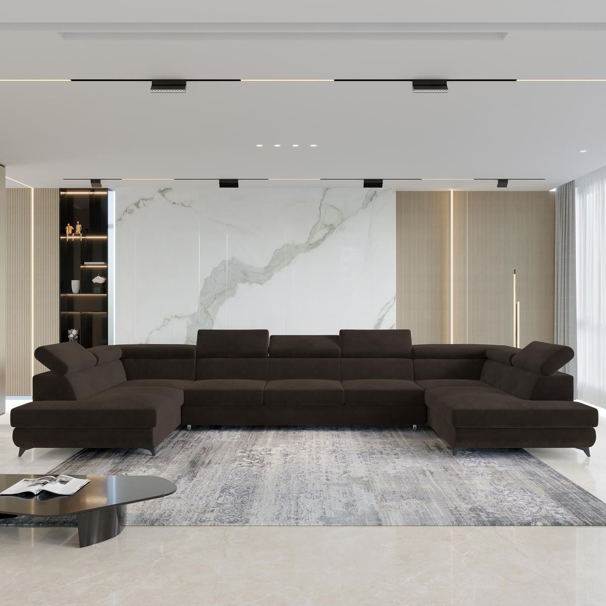 ROHOVÁ SEDAČKA URMANO hnědá - černá/hnědá, kov/dřevo (395/190cm) - MASSENO