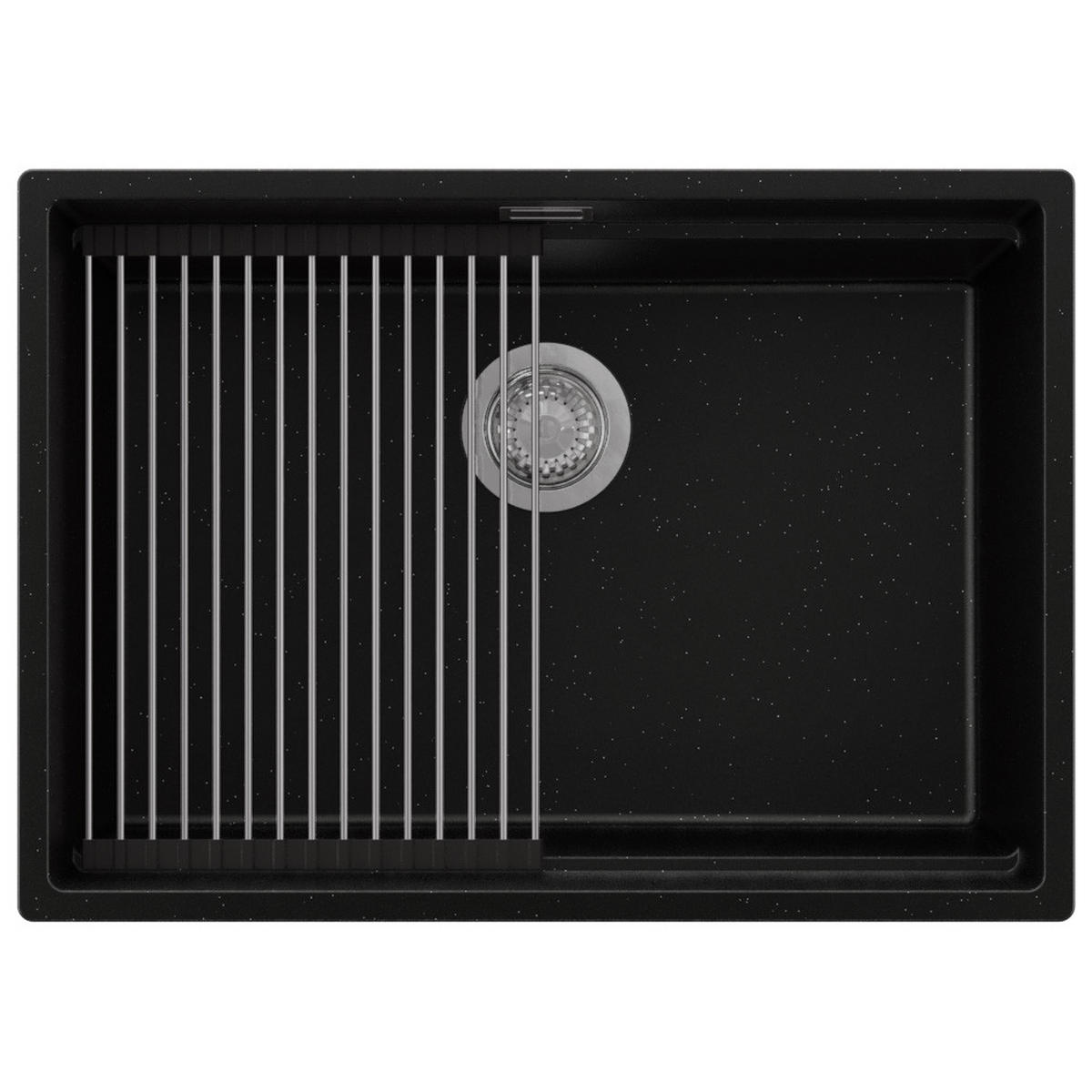 SPÜLBECKEN Praga Slim, 2-er set Schwarz Metallic 66/47 cm 1 Becken + Ablauf-Set + Aufrollbare Abtropffläche ab 70er Unterschrank - Chromfarben/Schwarz Hochglanz, Kunststoff (66/20/47cm) - Primagran