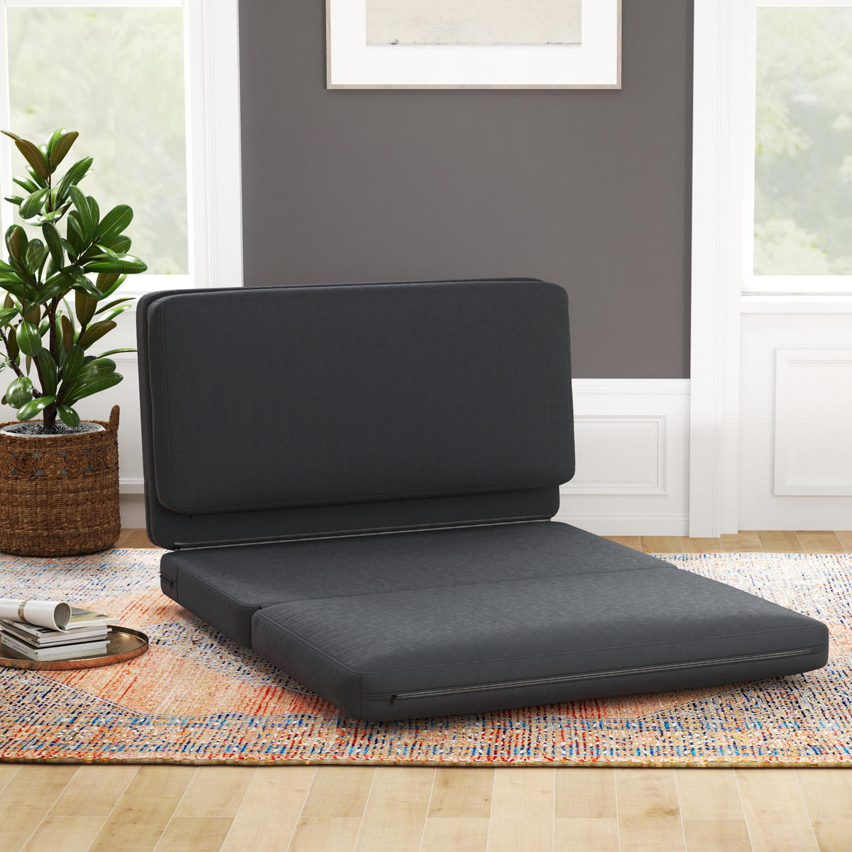 BODENSOFA 3-in-1 Klappbar Schlafsofa mit Samtoptik für Schlafzimmer, Wohnzimmer - Dunkelgrau, Textil (138/10/270cm) - HOMCOM