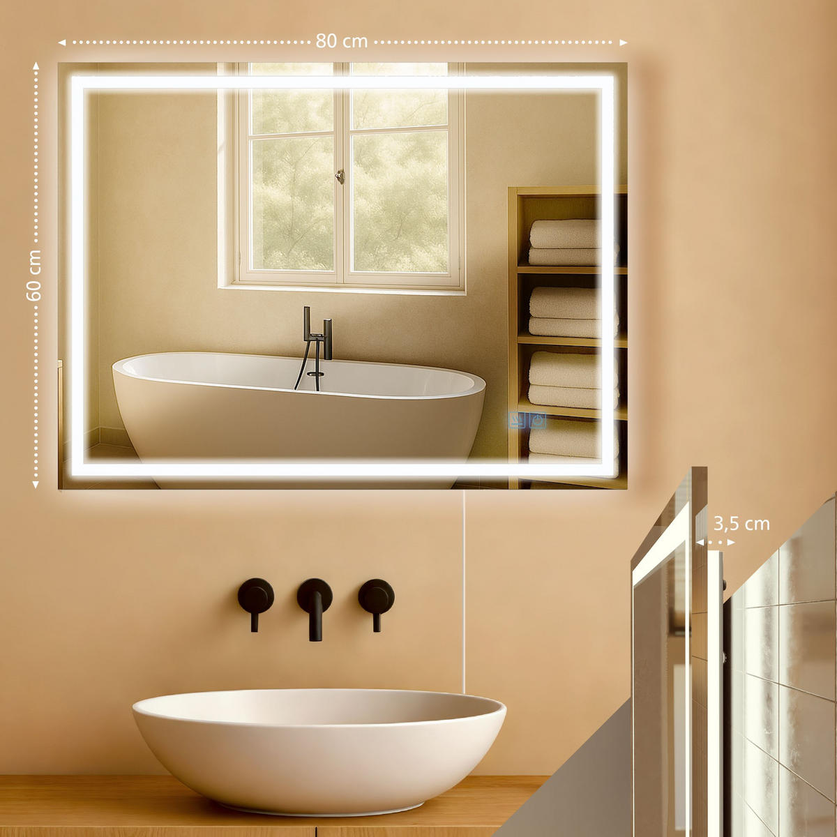 BADSPIEGEL Graz 60x80 ohne Bluetooth 80x3,5x60cm Glas Klarglas Badezimmerspiegel - Klar, Glas (80/60/3.5cm) - DELUKE