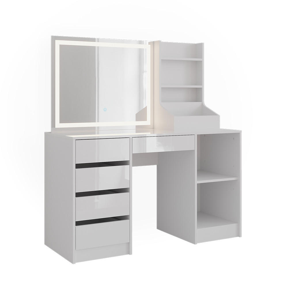 SCHMINKTISCH Sherry Weiß/Weiß Hochglanz 128.2 cm 3 Teile - Weiß Hochglanz, Holzwerkstoff (128.2/76/50.1cm) - Vicco