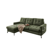 ECKSOFA mit Schlaffunktion und Bettkasten, Luxus-Mikrofaser - Dunkelgrün/Schwarz, Textil/Metall (230/150cm) - myHomelando