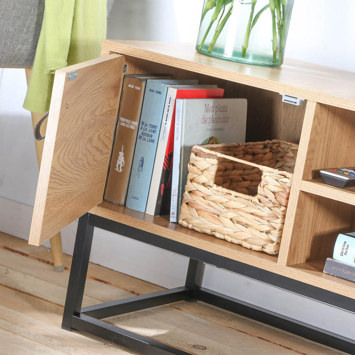 TV-MÖBEL Eiche Dekor 2 Türen und zentrale Ablage - L120 cm - Nussbaumfarben, Holzwerkstoff (39/48/120cm) - Calicosy