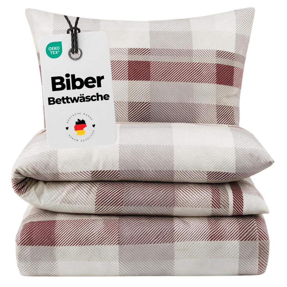 BIBER-BETTWÄSCHE 155x220 - Kuschelig warmer Flanell Bettbezug aus 100% Baumwolle für Herbst & Winter - Muster kariert Beige - Beige, Textil (155/220cm) - Carpe Sonno