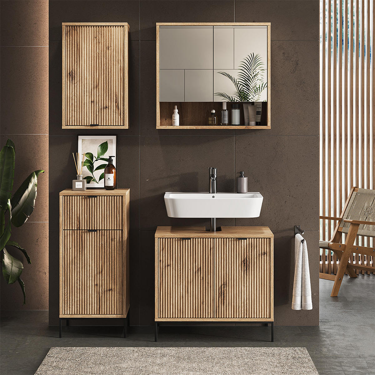 BADEZIMMER Eliza Viking Oak 40 x 65 cm mit eine Tür - Eiche Wotan, Holzwerkstoff (40/65/22.1cm) - Vicco