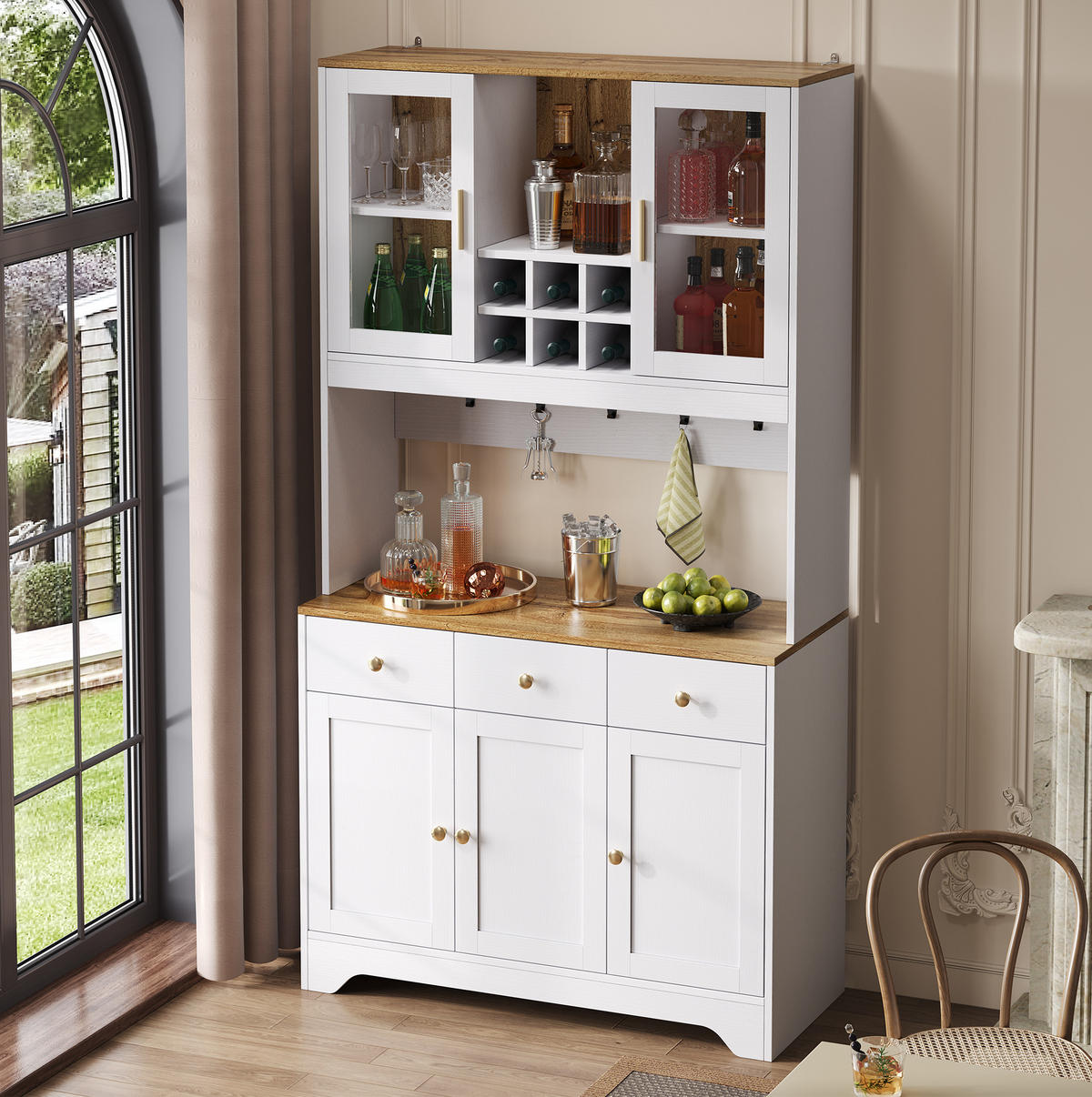 HIGHBOARD 94,5/30/175,5 cm mit 5 Türen und 3 Schubladen in Weiß-Holzmaserung - Weiß, Holzwerkstoff (94.5/175.5/30cm) - BEAOK