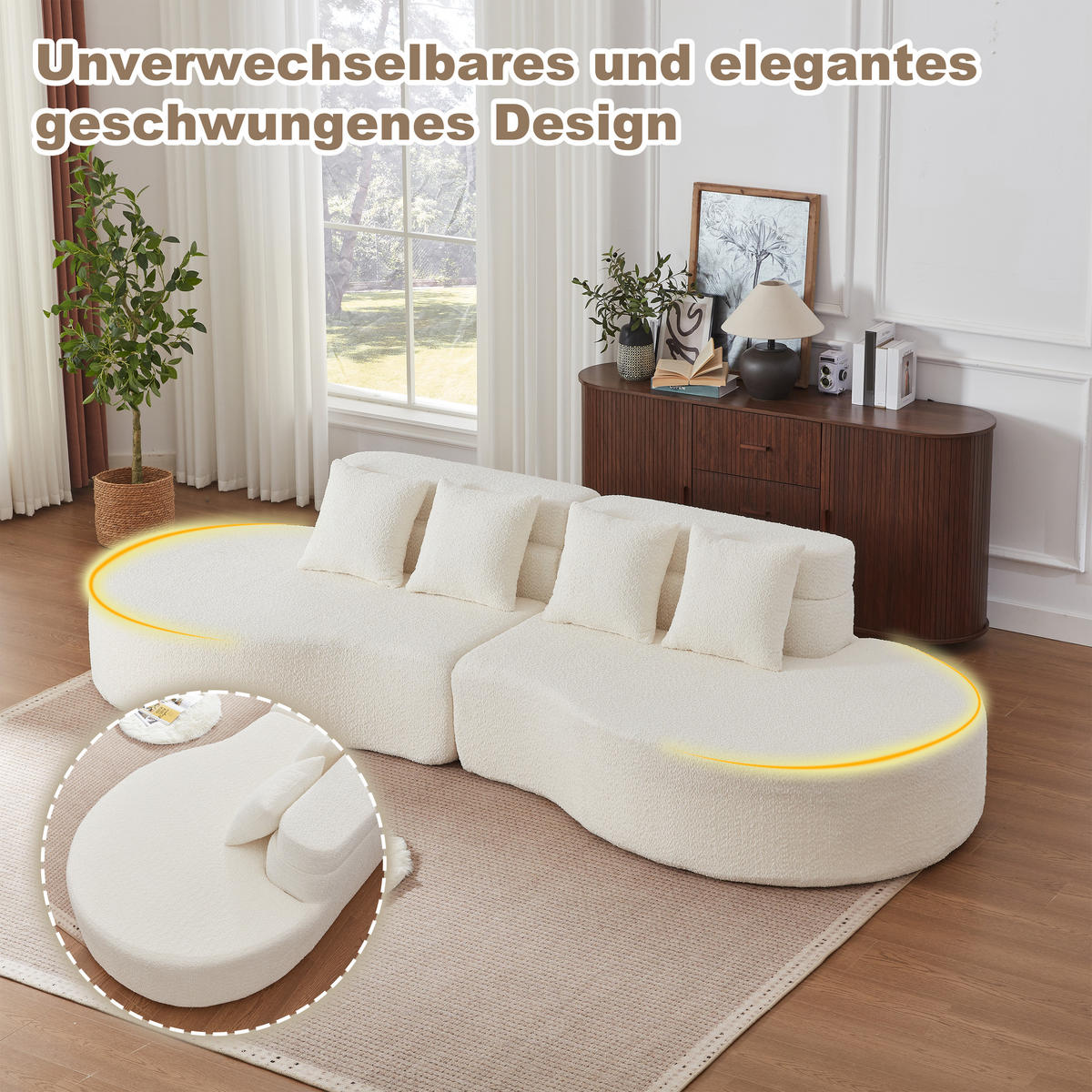 4-SITZER SOFA Chenille Beige 2-teilig modular - Beige, Textil (310/65/110cm) - WISHDOR