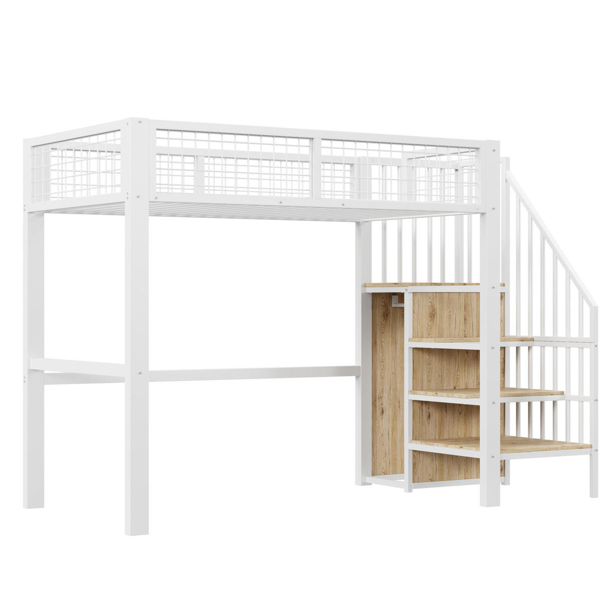HOCHBETT aus Metall 90x200 cm in Weiß mit Leiter & Kleiderschrank - Weiß, Metall (90/200cm) - Modfu