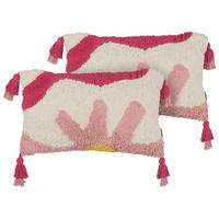 DEKOKISSEN 2er-Set Rosa 30/50 cm Actaea - Pink/Gelb, Textil (30/50cm) - Beliani