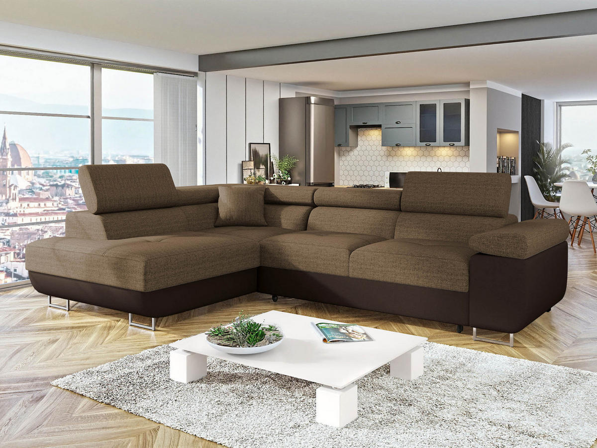 ECKSOFA Torezio, Seite: Links - Braun, Holz/Textil (274/203cm) - MIRJAN24