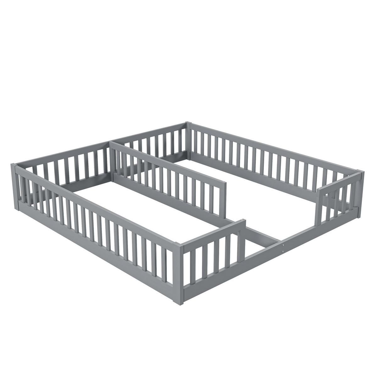 KINDERBETT Kindereinzelbetten 90/200 cm mit Sicherheitsgitter aus Kiefer und MDF, bodennahes Doppelbett, Grau - Grau, Holzwerkstoff (90/200cm) - Redom