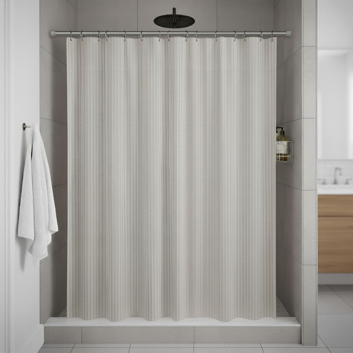 SPANNSTANGE / DUSCHVORHANGSTANGE Tensofix 80-130 cm, 26 / 23 mm Ø Edelstahl-Optik - Edelstahlfarben, Kunststoff/Metall (130cm) - INTERDECO