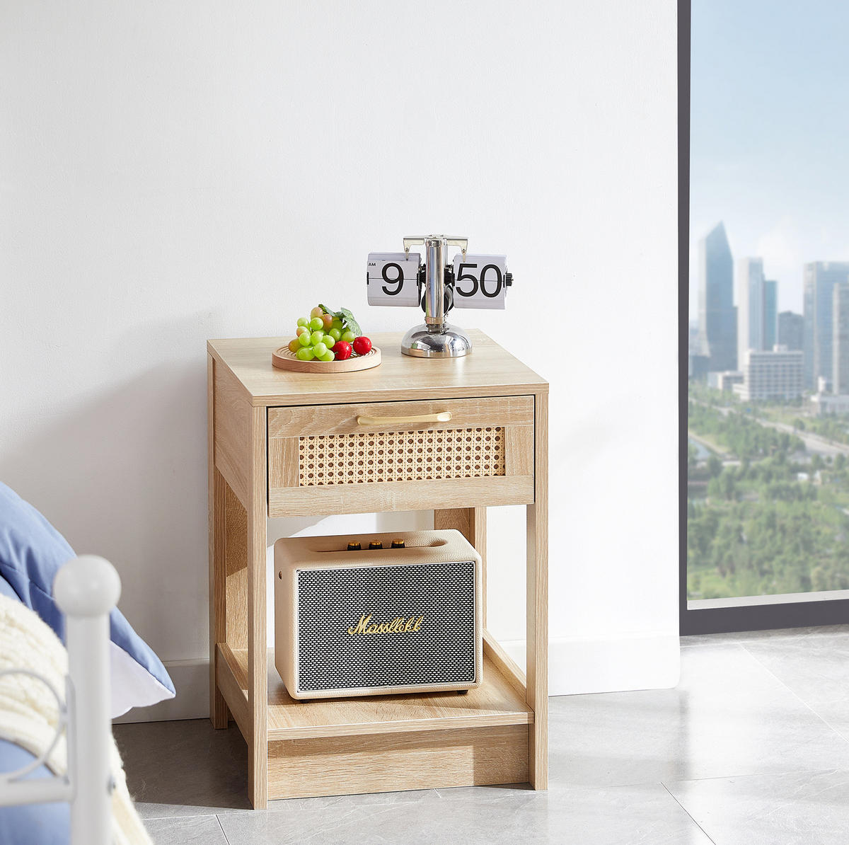 NACHTTISCH 40/40/55 cm Natur aus MDF mit Rattanfront - Hellbraun, Holzwerkstoff (40/55/40cm) - OKWISH
