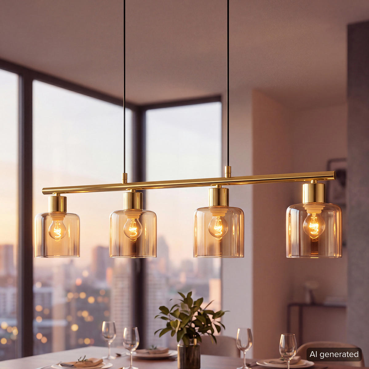 PENDELLEUCHTE - Metall / Glas - 4-flammig - Goldfarben, Glas/Metall (12/75/150cm) - home24