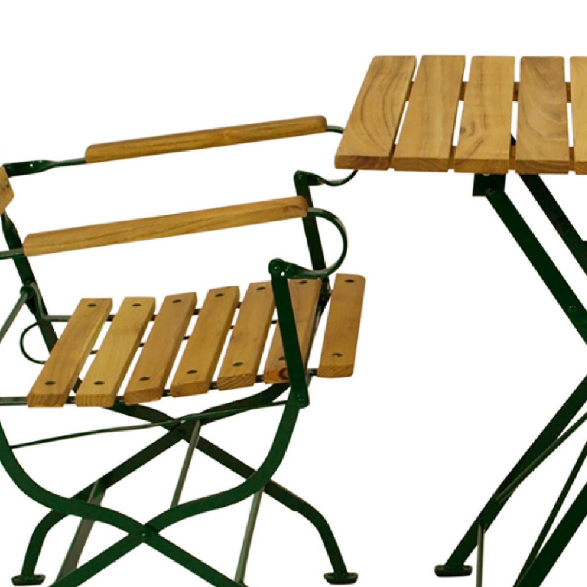 SITZGRUPPE Bad Belzig - 3-teilig, Gartenmöbel Set Flachstahl verzinkt dunkelgrün + Robinie - Grün, Holz - TPFGarden