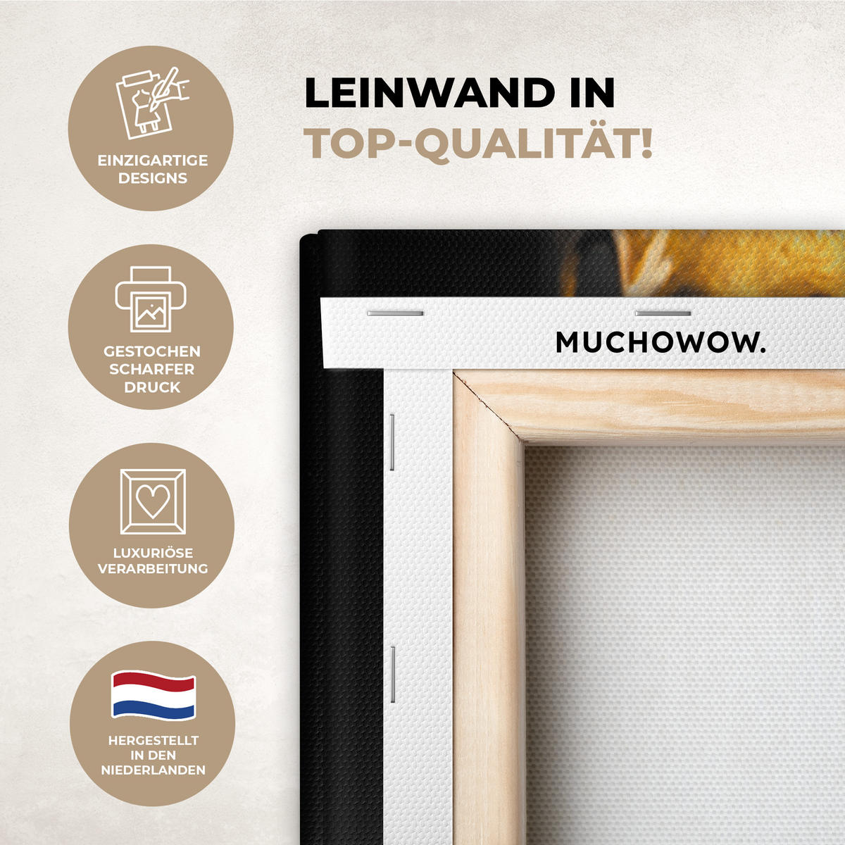 LEINWANDBILD Frau - Schwarz - Gold - Gesicht - Lippen Wandbilder 80x60 cm - Goldfarben, Textil (80/60cm) - MuchoWow