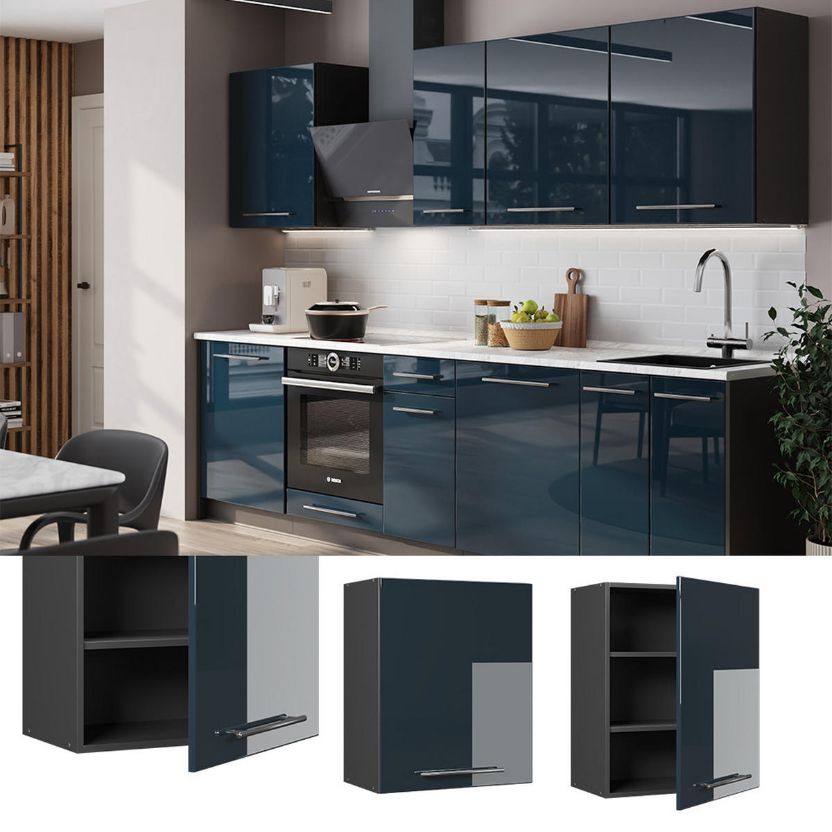 HÄNGESCHRANK Fame-Line, Dunkelblau Hochglanz, 60 cm - Anthrazit/Dunkelblau, Holzwerkstoff (60/72/34.1cm) - Vicco