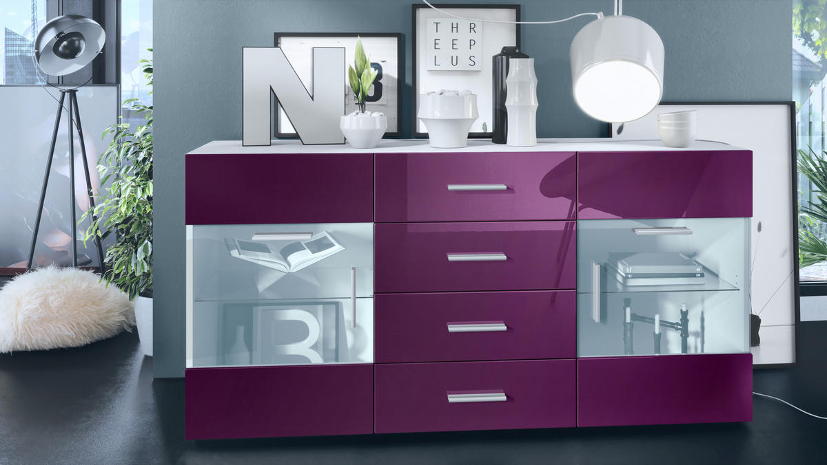 SIDEBOARD Carlos Brombeer Hochglanz - Brombeere, Holzwerkstoff (139/72/35cm) - Vladon