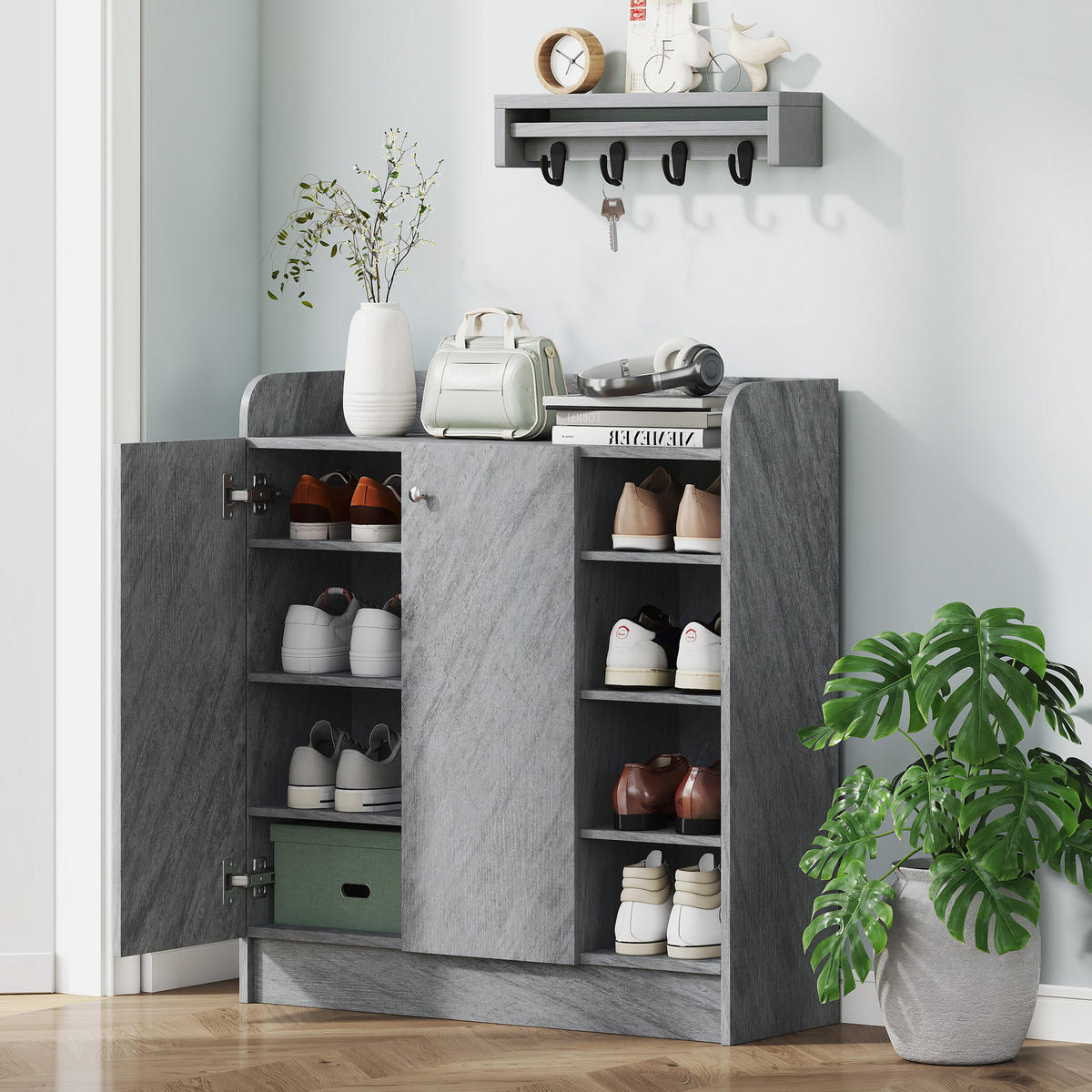 SCHUHSCHRANK Grau 30.0/83.0/90.0 cm - Grau, Holzwerkstoff (83/90/30cm)