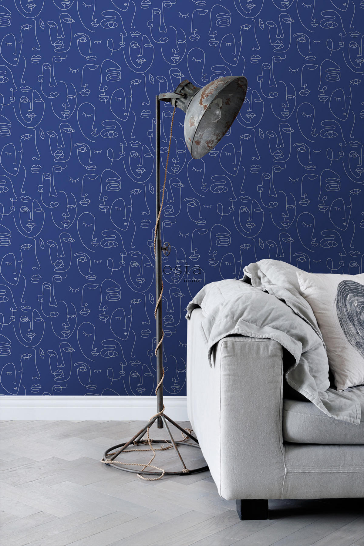 TAPETE Line Art Gesichter 50 x 900 cm - Blau, Papier (50/900cm) - ESTAhome